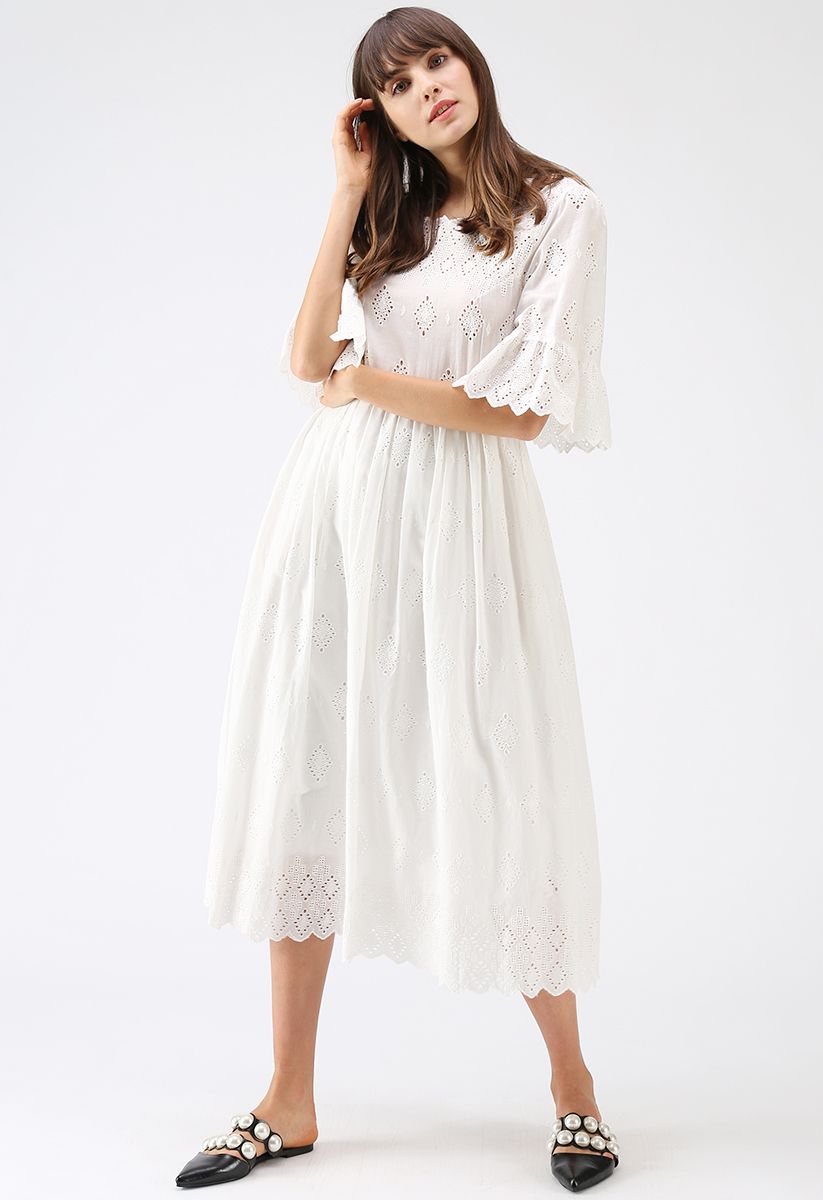 Keep in Simple Eyelet Embroidered Dress in White