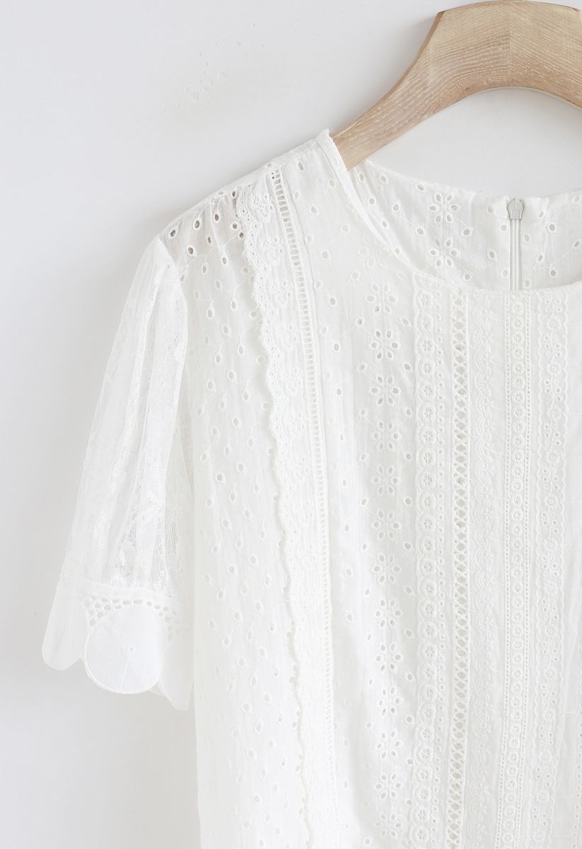 Filled with Eyelet Embroidered Top in White