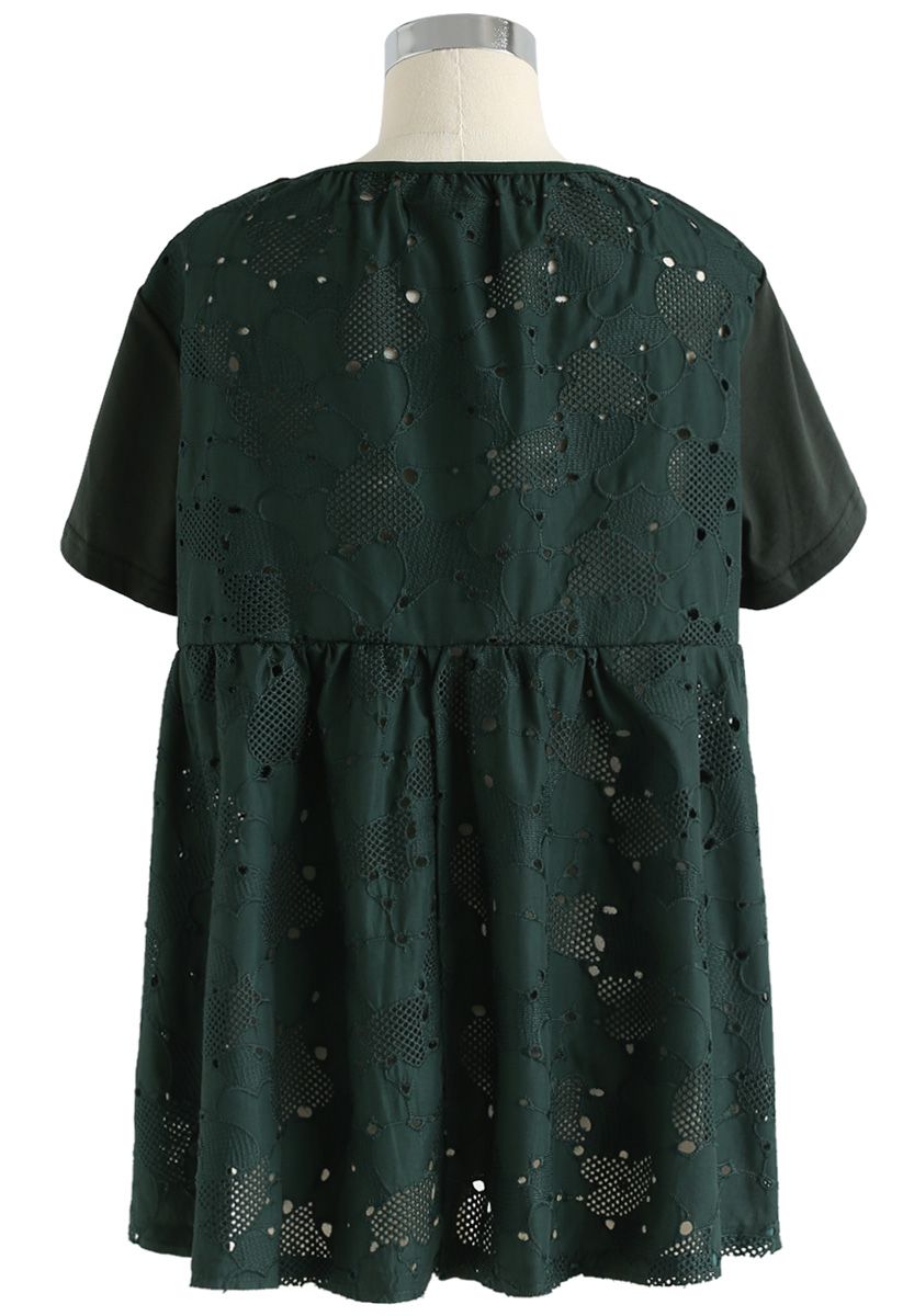 Ideal Combination Embroidered Hi-Lo Top in Dark Green