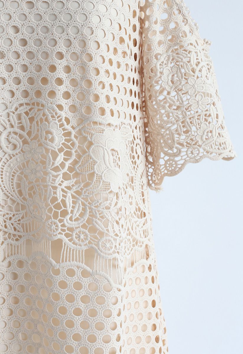 Regain Confidence Cold-Shoulder Crochet Dress in Sand