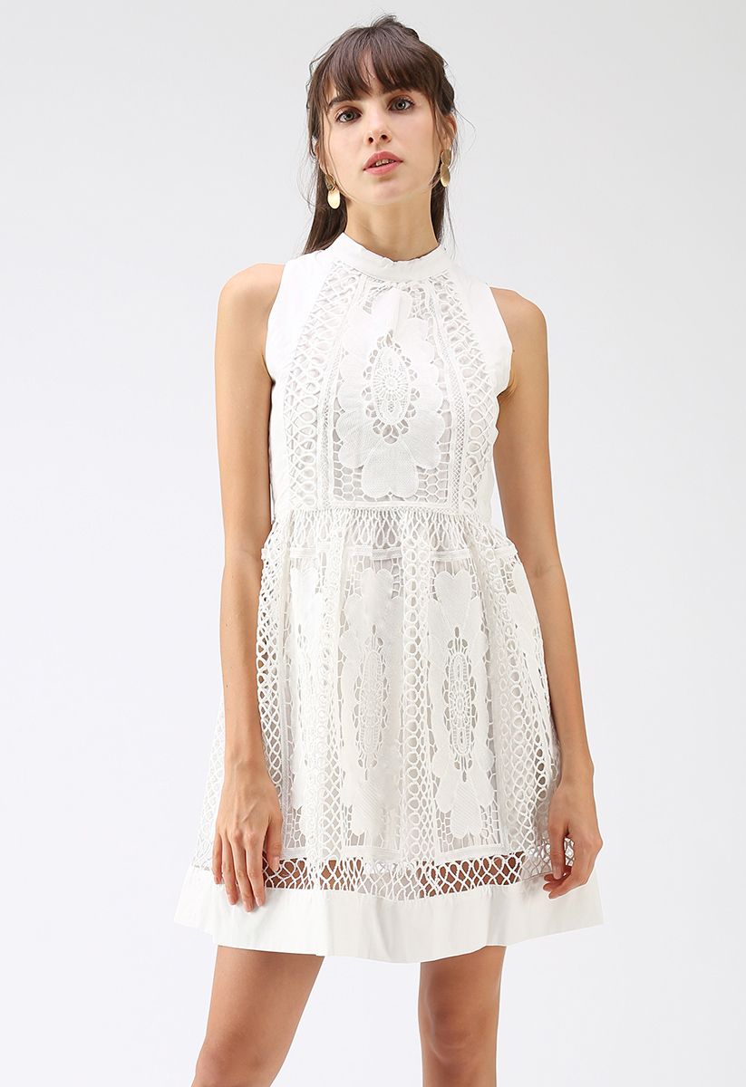 Love Always Floral Crochet Sleeveless Dress in White