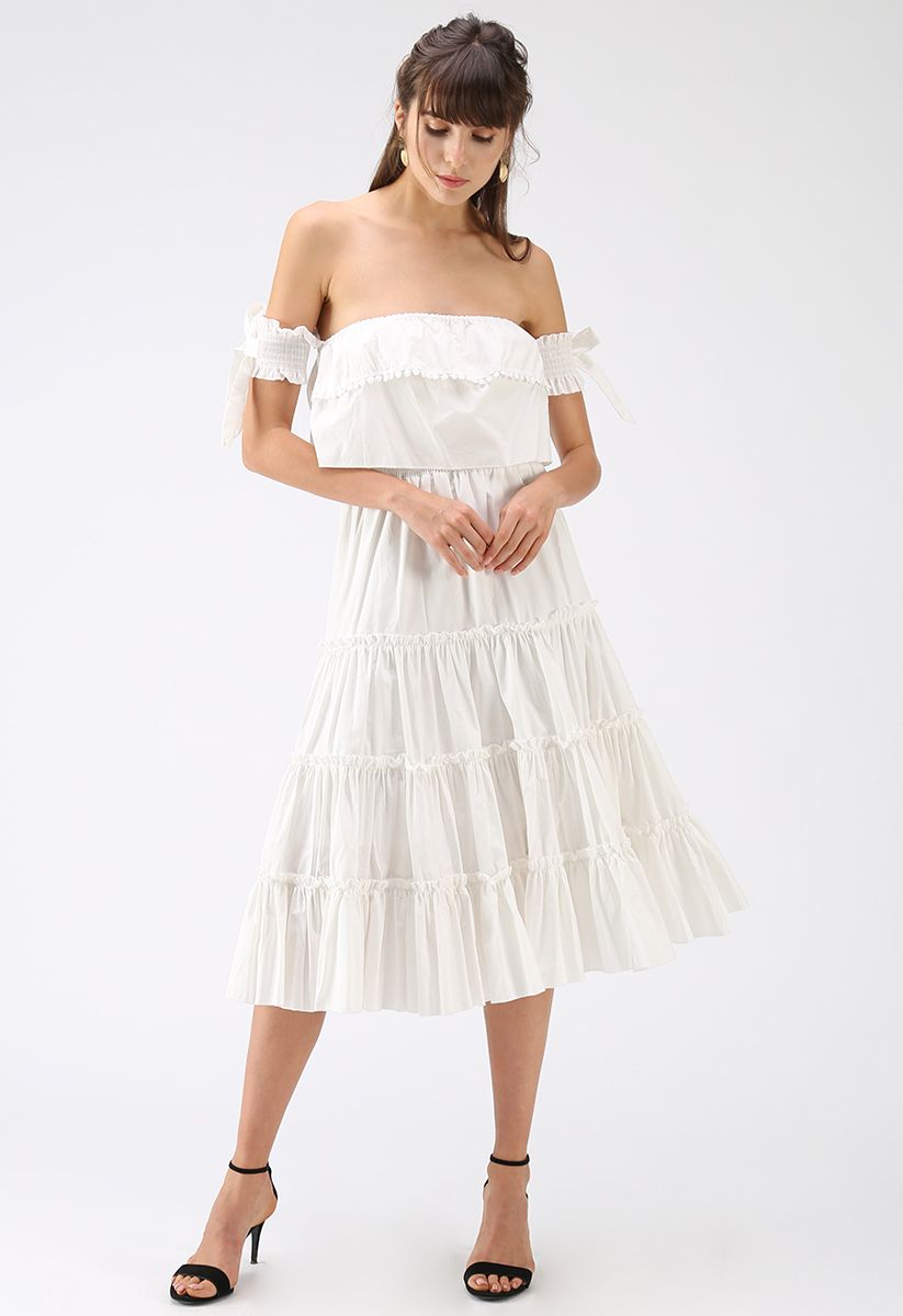 Deep Focus Elastic Off-Shoulder Dress in White