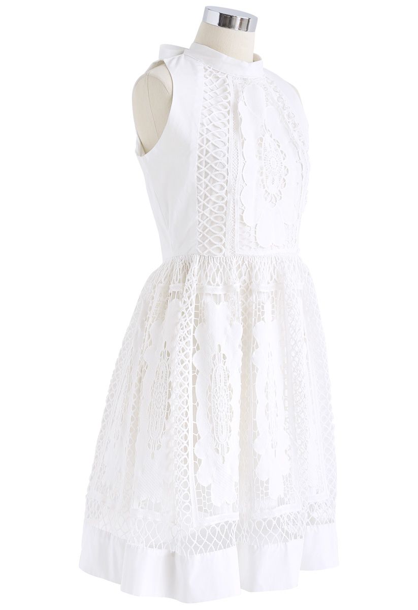 Love Always Floral Crochet Sleeveless Dress in White