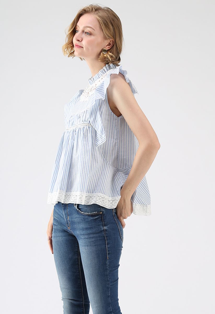 Lovely And Ruffly Stripe Top with Crochet Insert