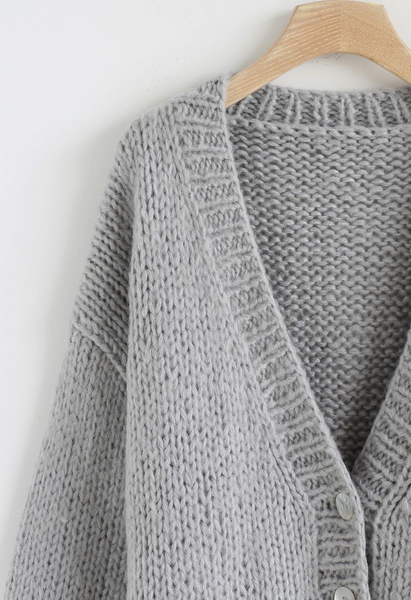 Pause for the Cozy Chunky Hand Knit Cardigan in Grey