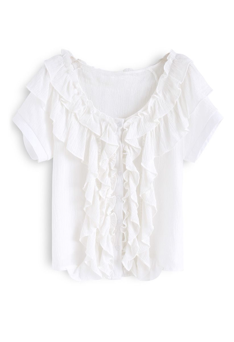 In Your Eyes Ruffle Top in White