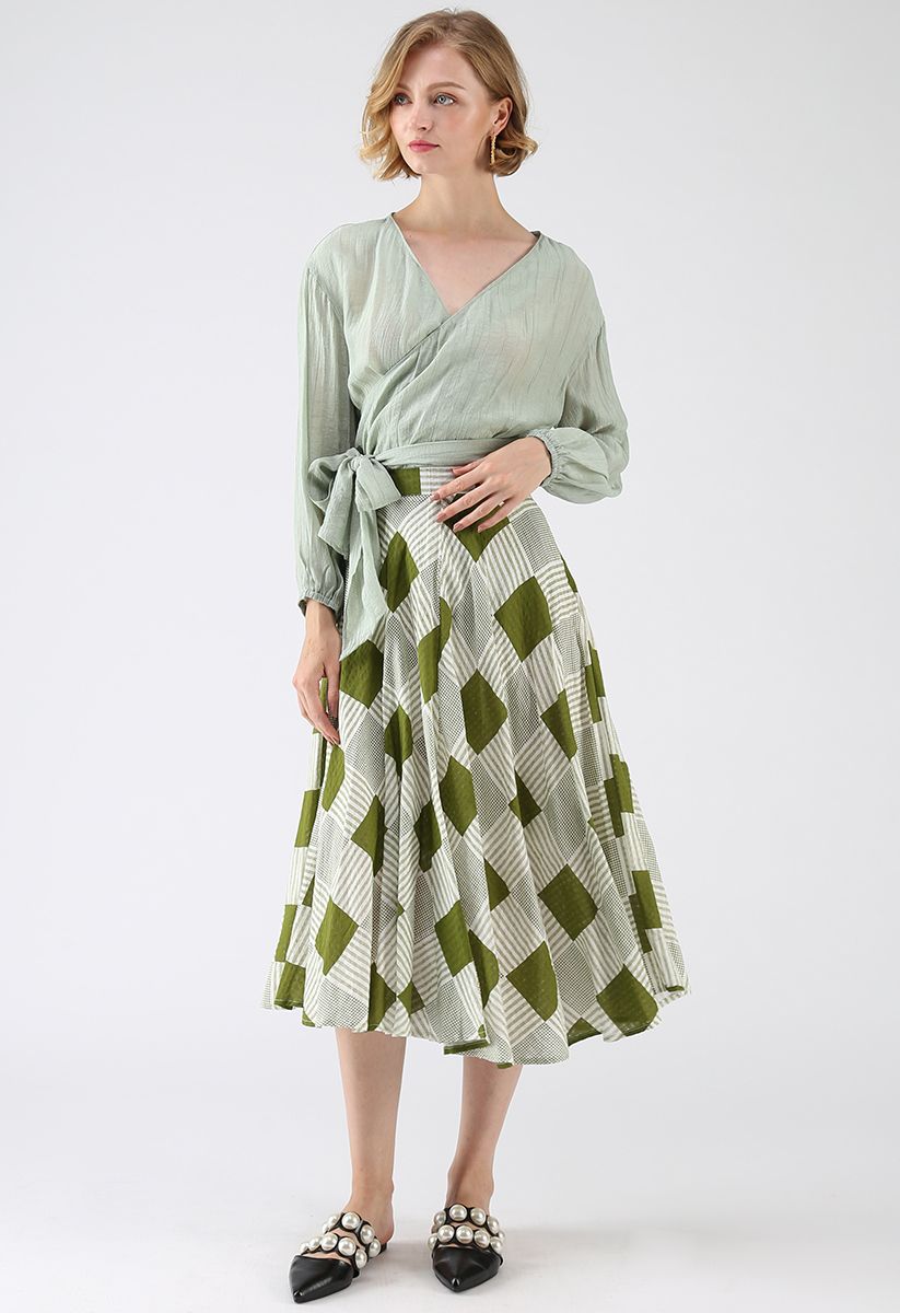 Fresh For Summer Check Midi Skirt in Green