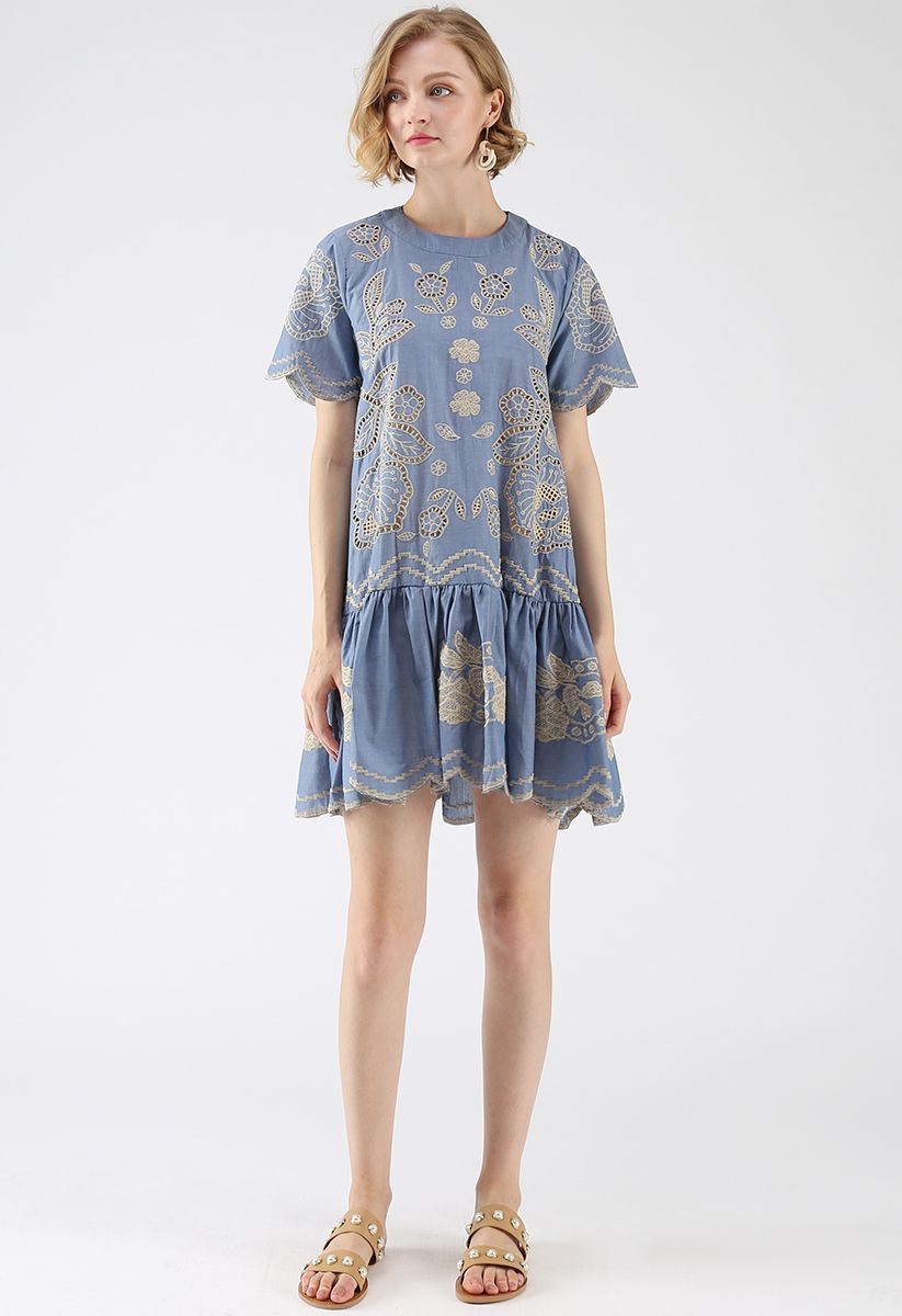 So in Love Embroidered Dress in Chambray