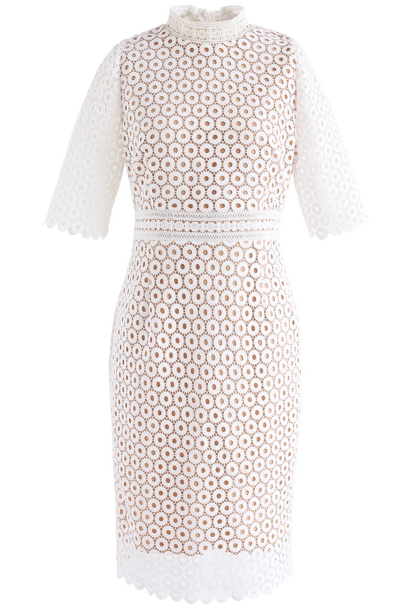 Crochet Stunner Shift Dress in White