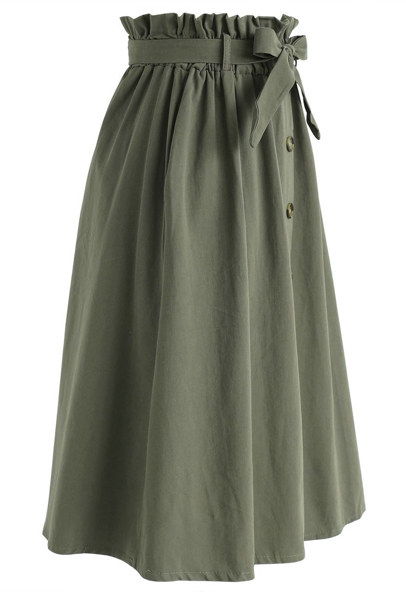 Truly Essential A-Line Midi Skirt in Army Green
