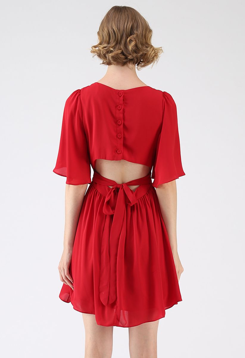 Perfect Presence Chiffon Dress in Red