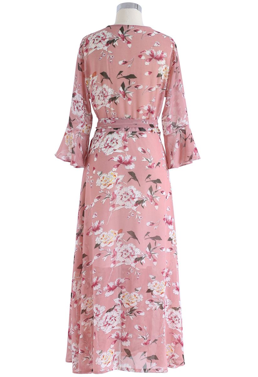 Endless Bloom Wrap Floral Chiffon Dress in Pink