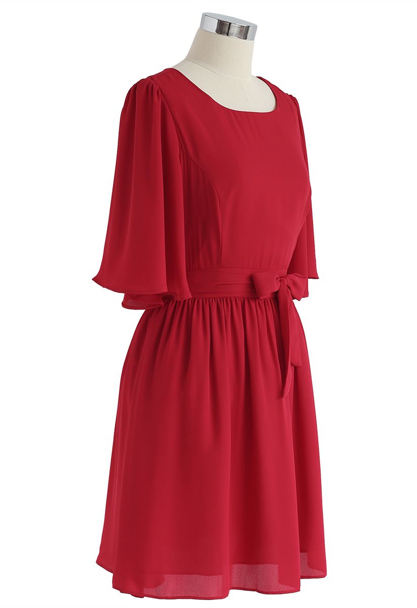 Perfect Presence Chiffon Dress in Red