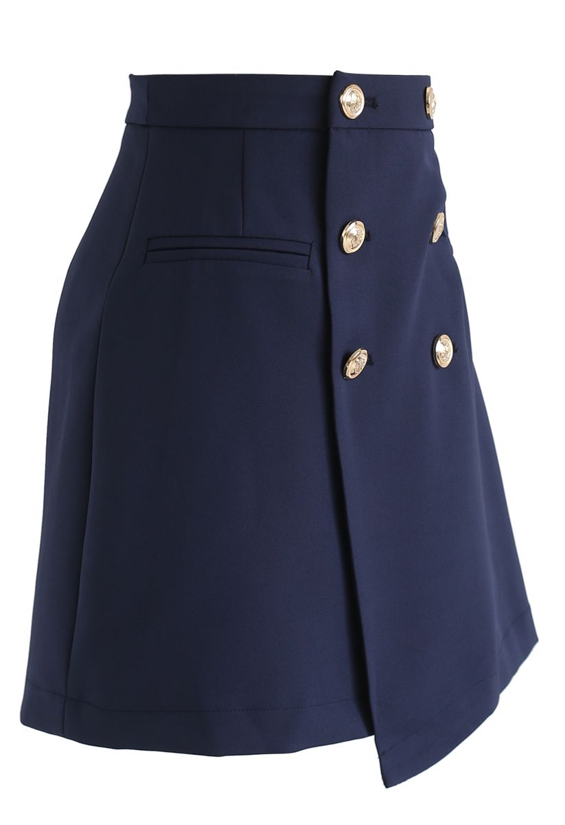 Medal of Vogue Flap Bud Skirt in Navy - Retro, Indie and Unique Fashion
