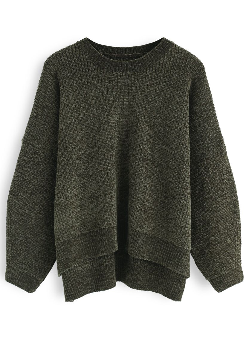 Let's Out Somewhere Ribbed Sweater in Army Green