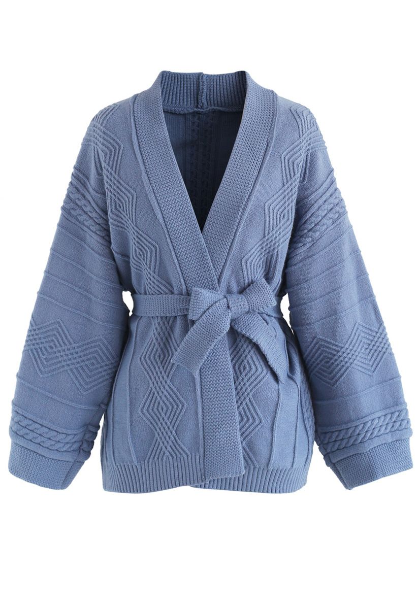 Tenderly Warm Cable Knit Cardigan in Dusty Blue