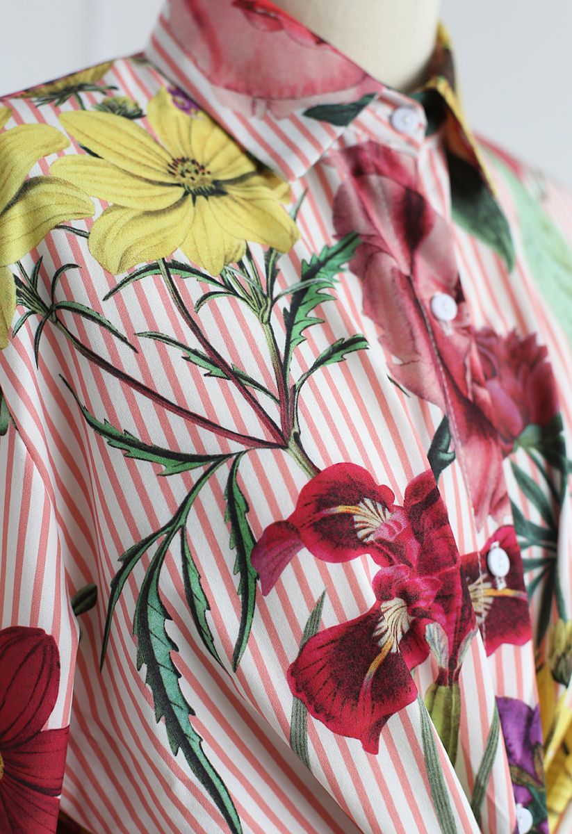 Floral Soul Twist Stripe Shirt Dress