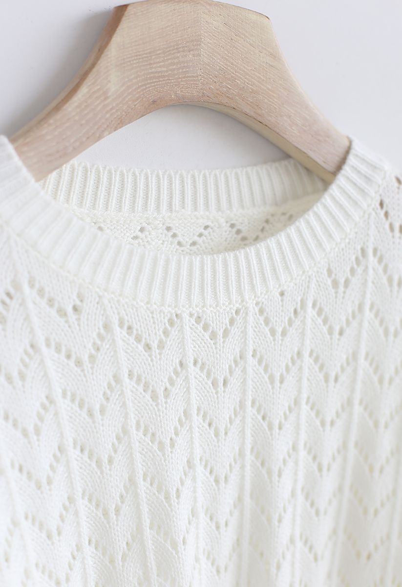 Sweet Secret Crochet Sleeves Knit Top in White