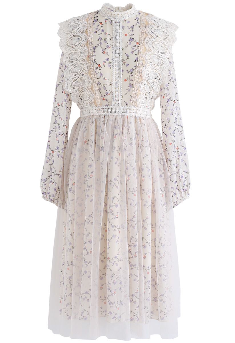 Lavender Land Mesh Chiffon Long Sleeves Dress