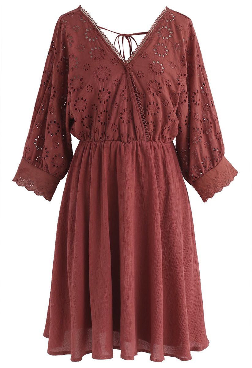 Sunkissed Glow Wrap Embroidered Dress in Red