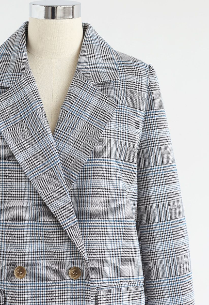 That's It Double-Breasted Check Blazer in Blue