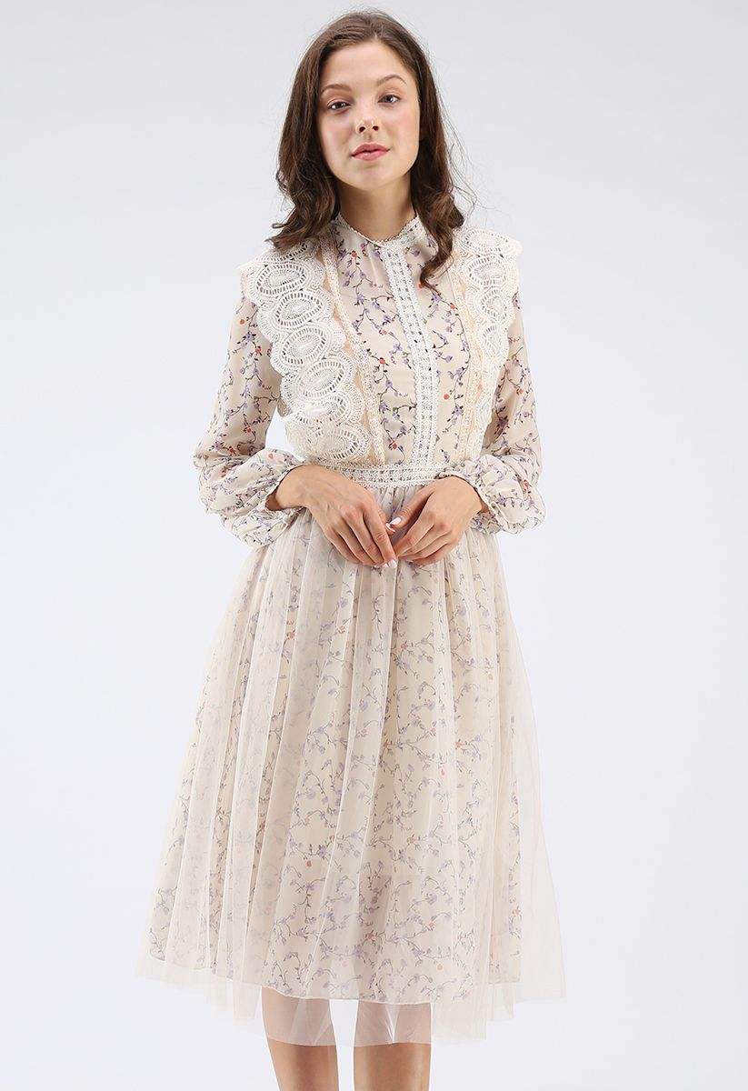 Lavender Land Mesh Chiffon Long Sleeves Dress