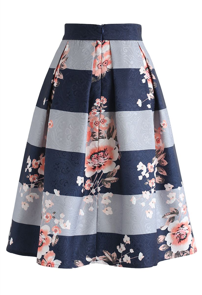Joy to the World Stripe Floral Midi Skirt