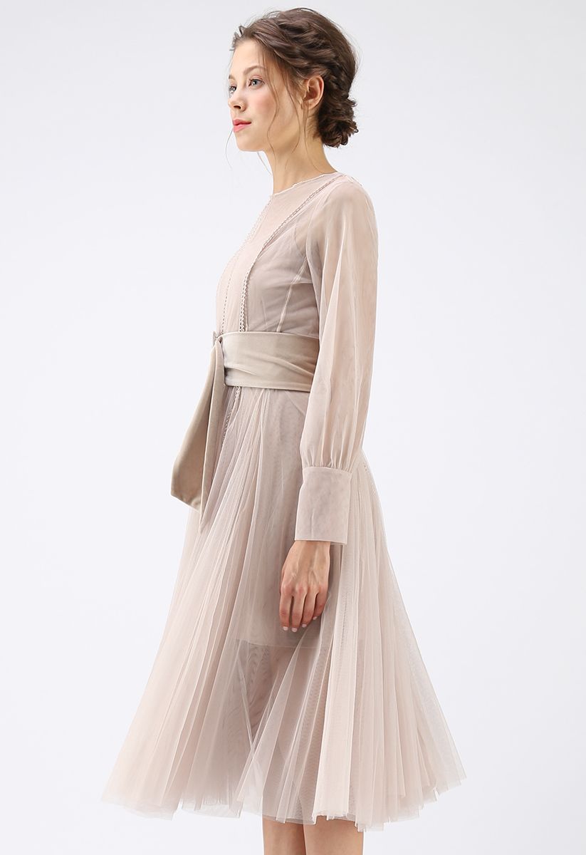 Glories of Layered Mesh Tulle Dress in Nude Pink