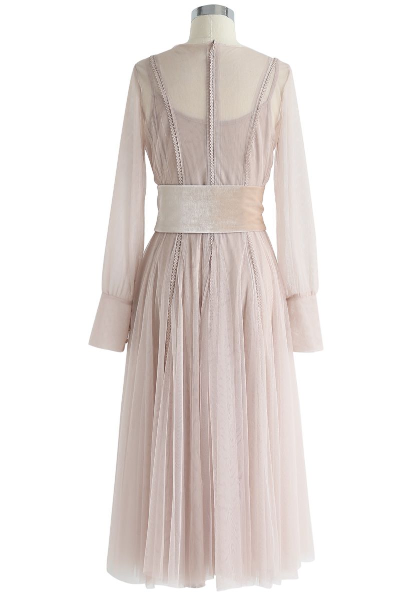 Glories of Layered Mesh Tulle Dress in Nude Pink