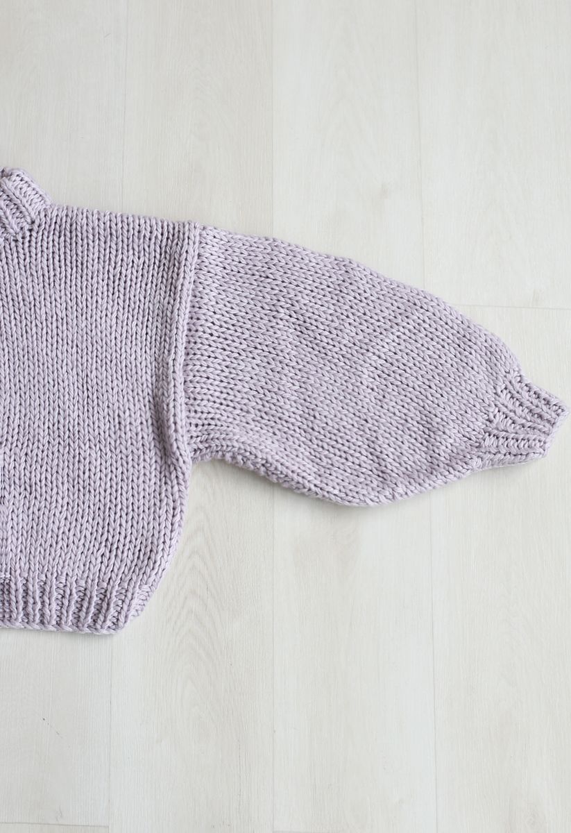 Chunky Chunky Puff Sleeves Cropped Sweater in Lavender
