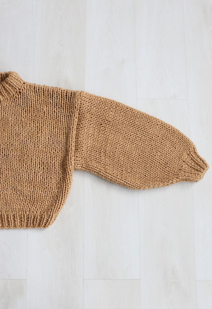 Chunky Chunky Puff Sleeves Cropped Sweater in Caramel