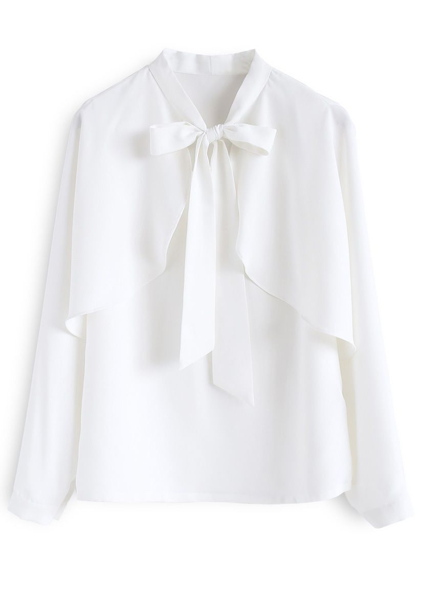 Crush on Casual Bowknot Cape Sleeves Top in White