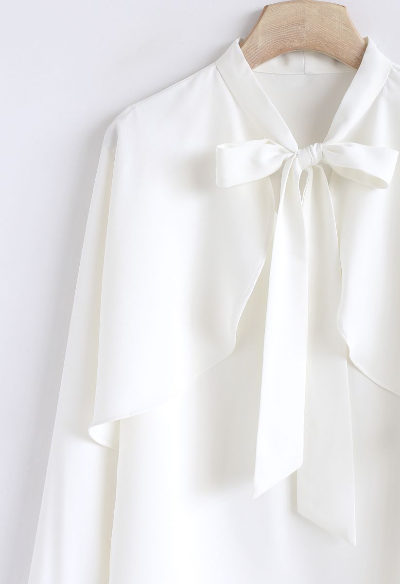 Crush on Casual Bowknot Cape Sleeves Top in White