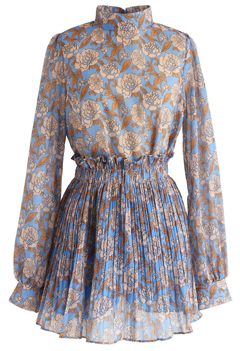 Brilliance Floral Chiffon Top and Skort Set in Blue