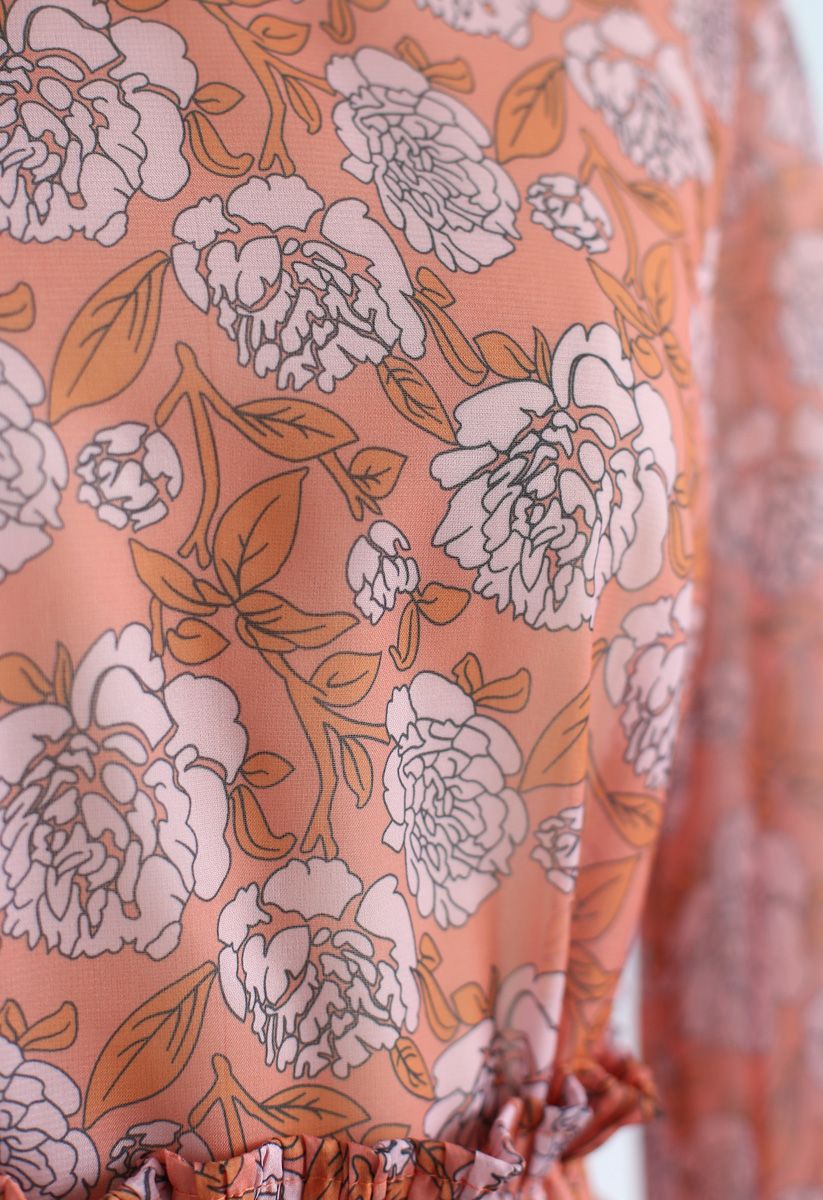 Brilliance Floral Chiffon Top and Skort Set in Orange