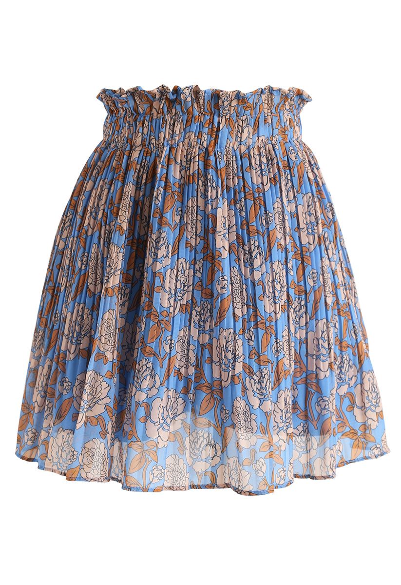 Brilliance Floral Chiffon Top and Skort Set in Blue