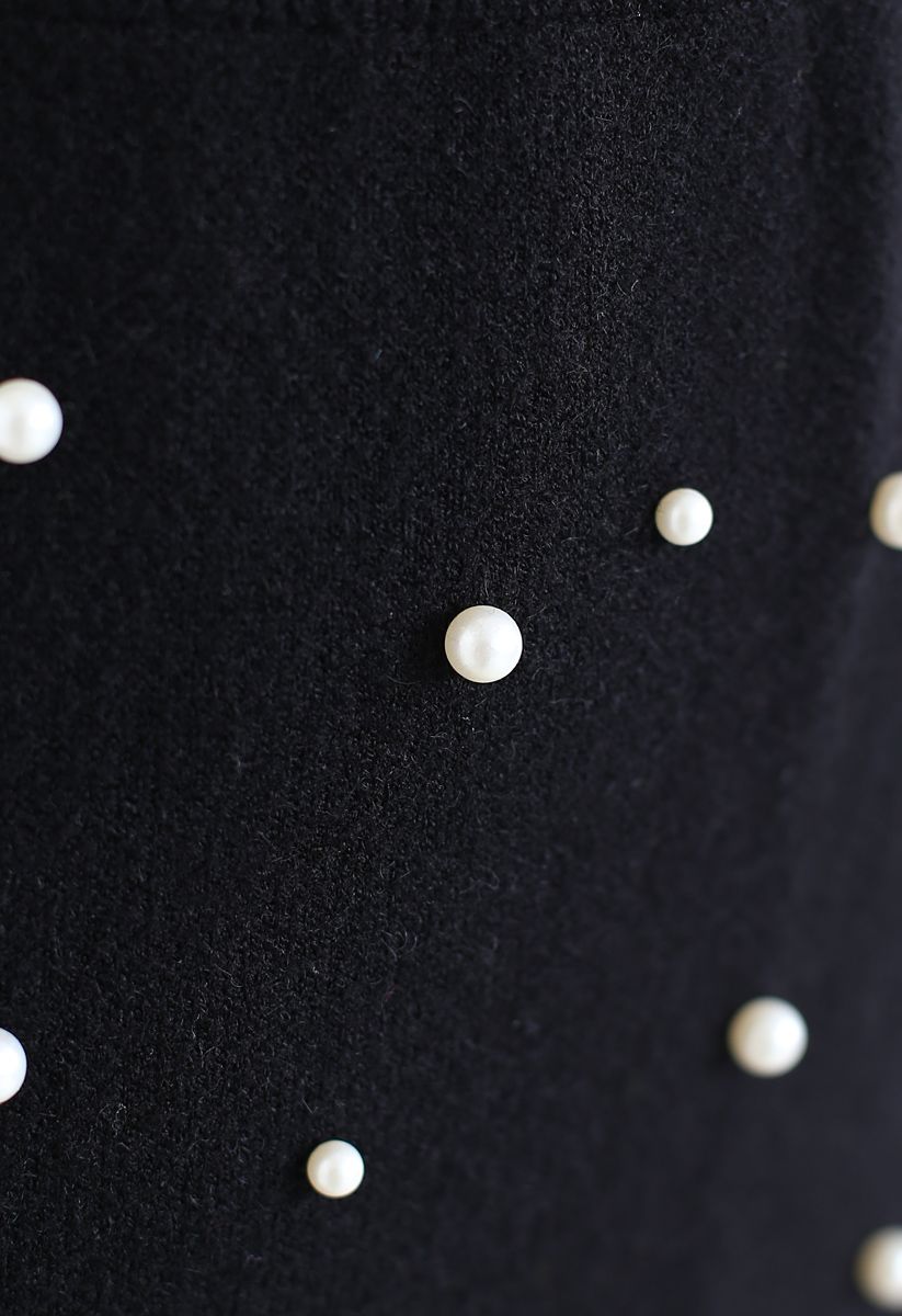 Eternal Pearls Knit Skirt in Black