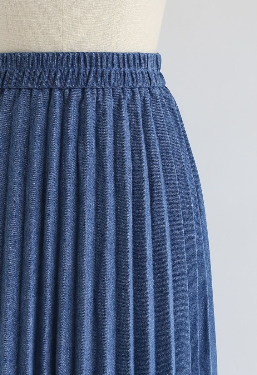 Back to 90's Pleated Denim Midi Skirt