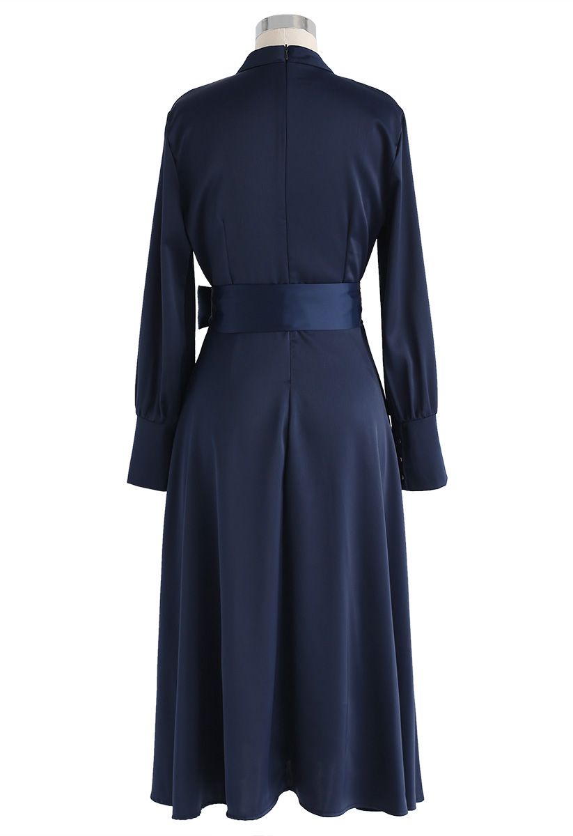 Grab the Spotlight Bowknot Satin Dress in Navy - Retro, Indie and ...