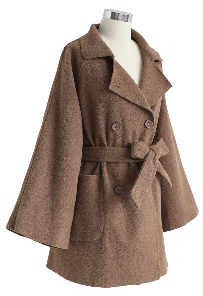 Peppy and Ready Double-Breasted Wool-Blend Coat in Brown