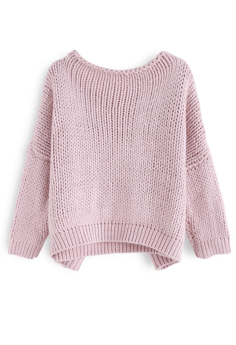 The Other Side of Chunky Hand Knit Sweater in Pink