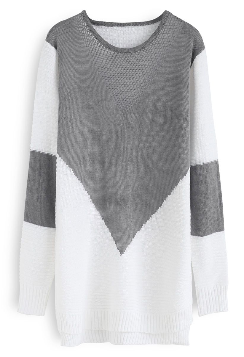Color Blocking Longline Sweater in Grey