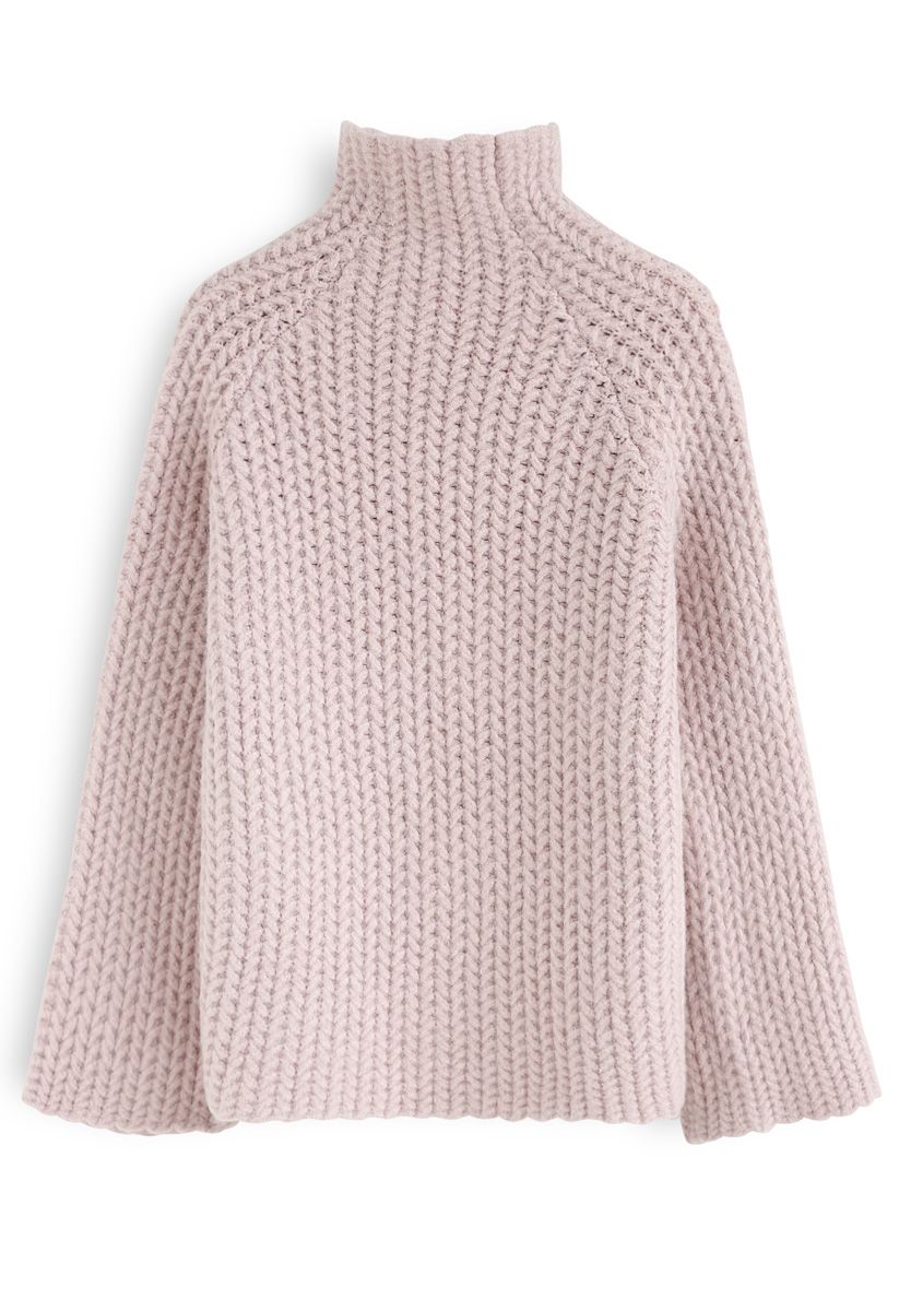 All My Love Chunky Knit Turtleneck Sweater in Pink