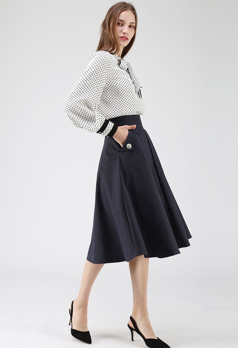 Classic Simplicity A-Line Midi Skirt in Navy