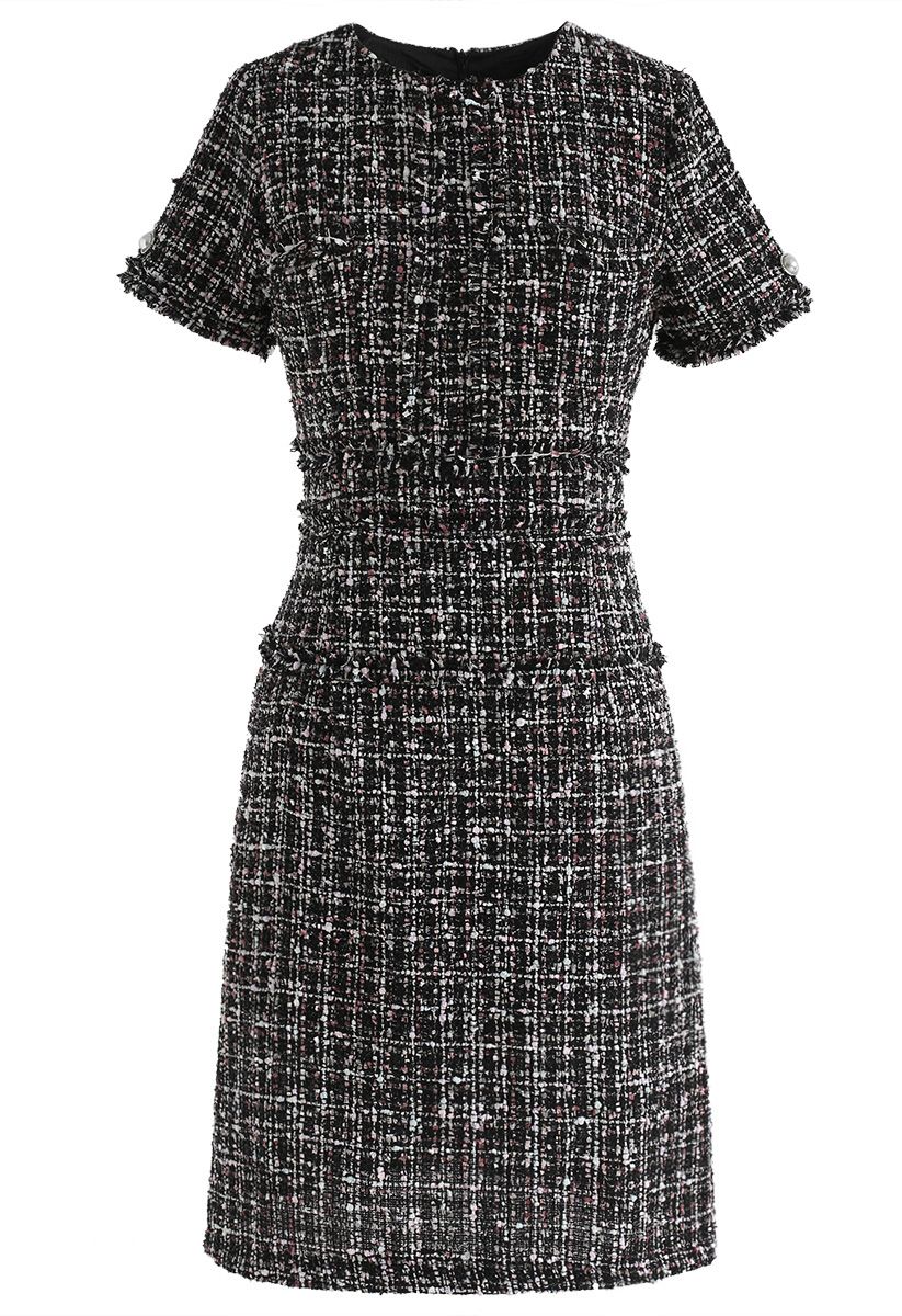 One More Chance Tweed Shift Dress in Black
