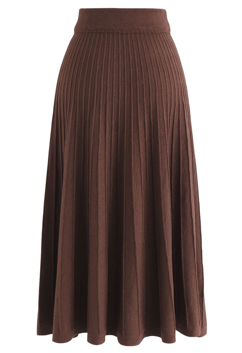 Daily Essential Knit Midi Skirt in Red Brown