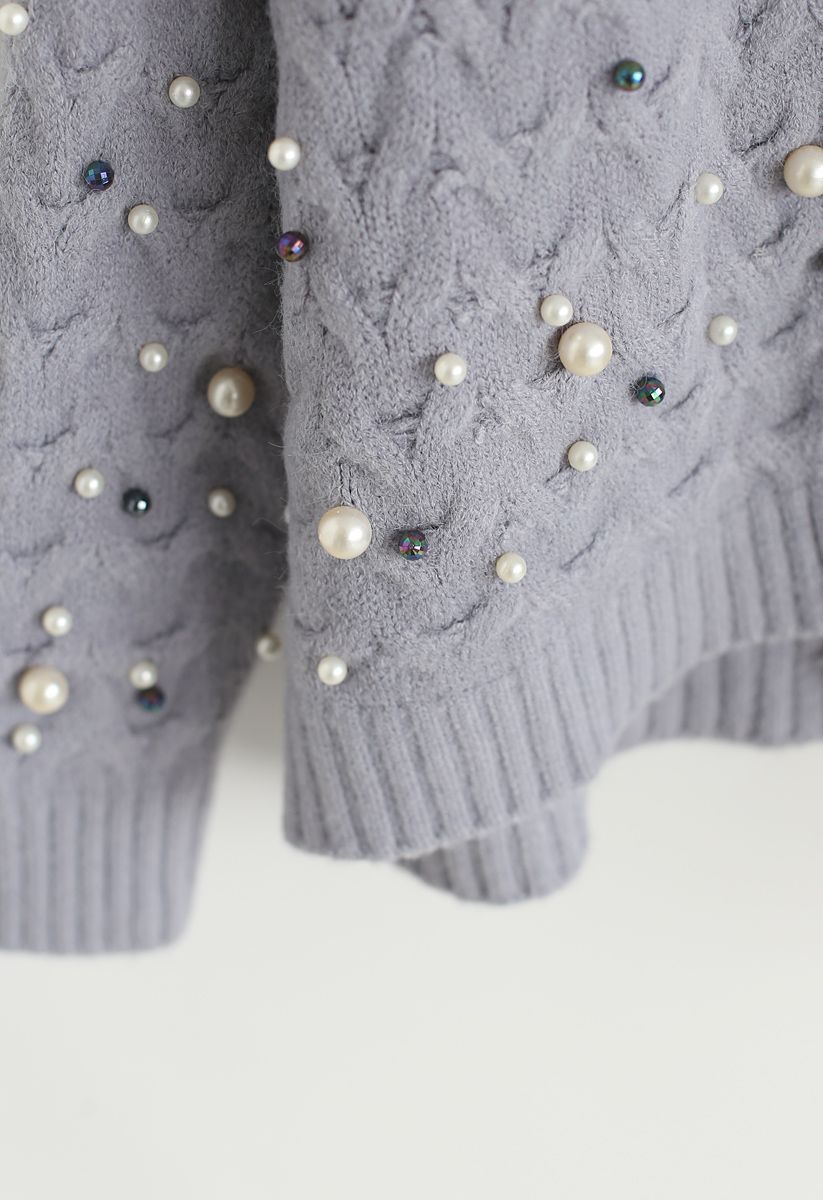 Looking at the Shining Pearls Knit Cardigan in Lavender