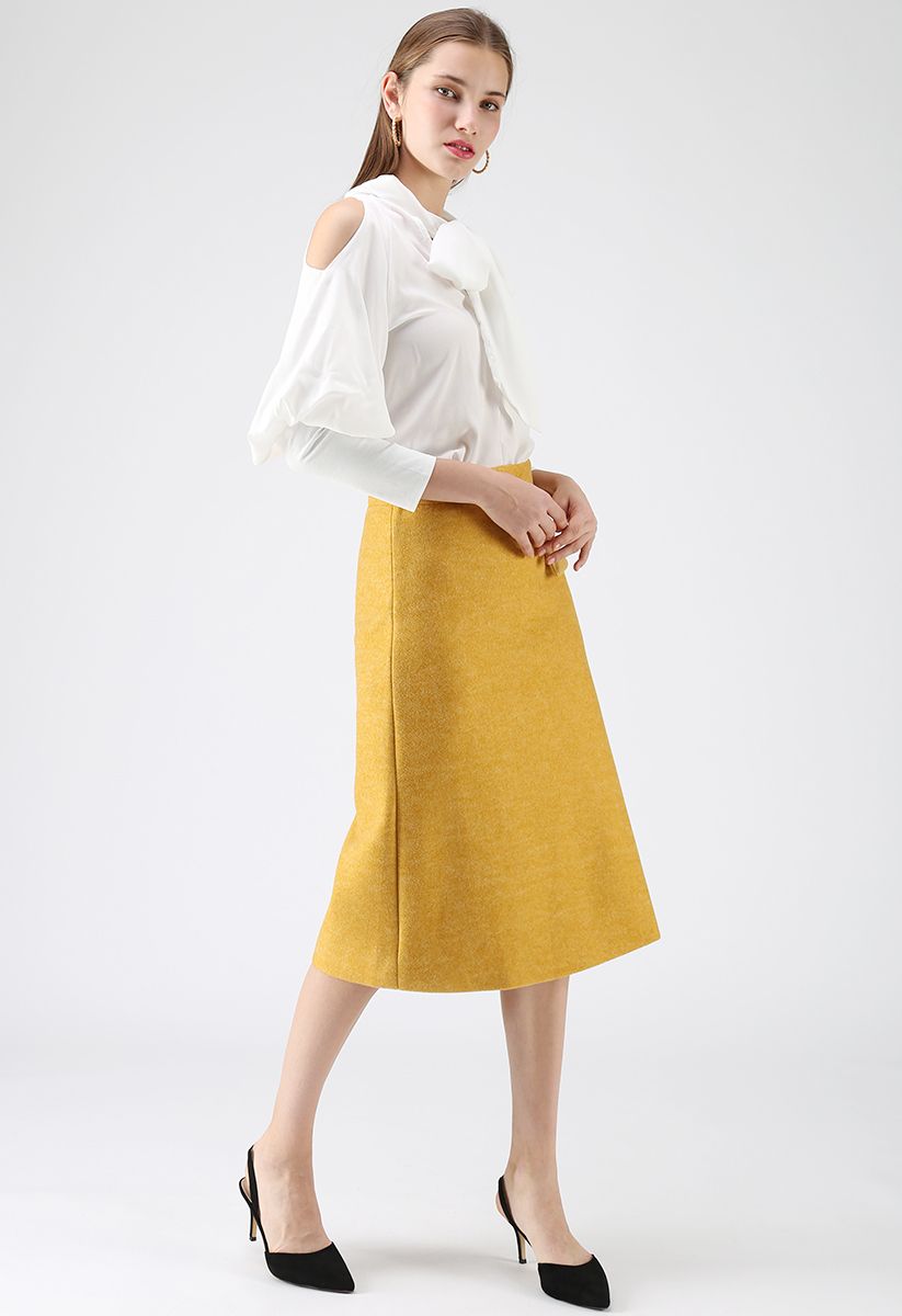 Back to Your Heart Wool-Blended Skirt in Yellow