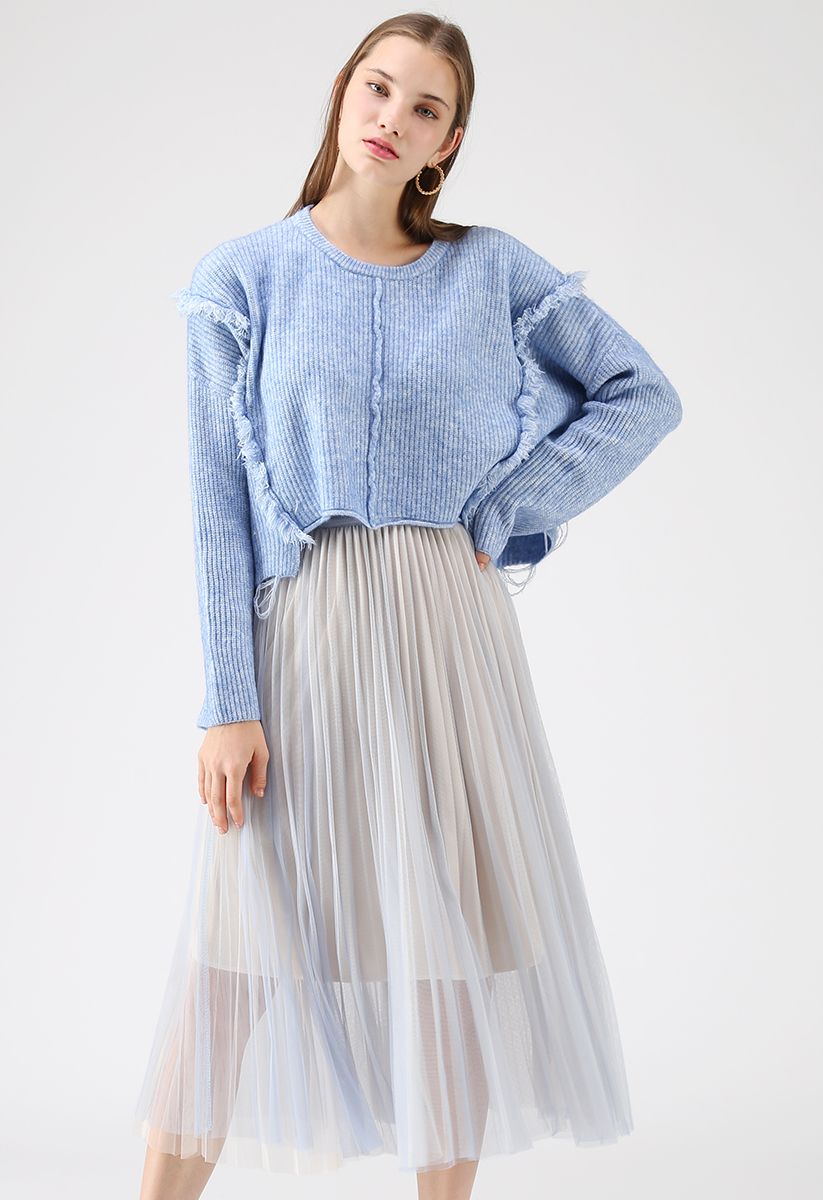 Tell You Why Pleated Mesh Skirt in Blue