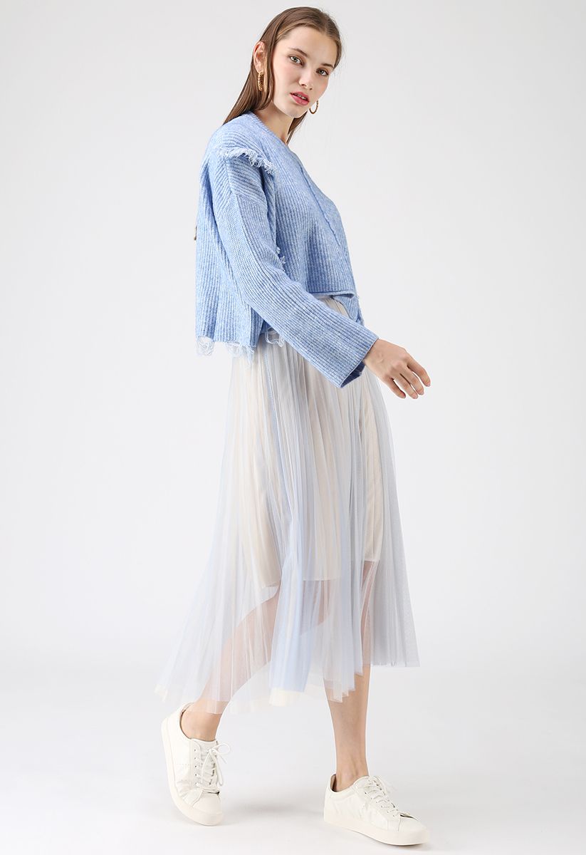Tell You Why Pleated Mesh Skirt in Blue